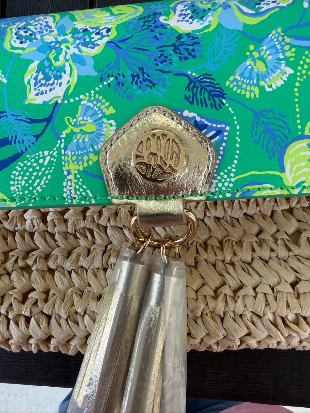 Lilly Pulitzer- Straw Crossbody/Clutch Purse- In A Flutter- Botanical Green New - Picture 2 of 4